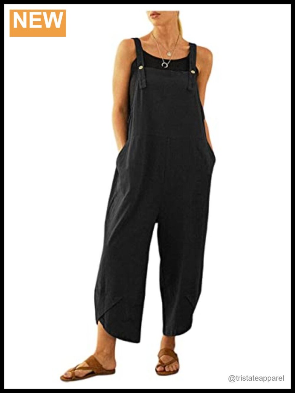 Sleeveless Cotton Linen Bib Overalls Baggy Wide Leg Jumpsuit Romper Pockets